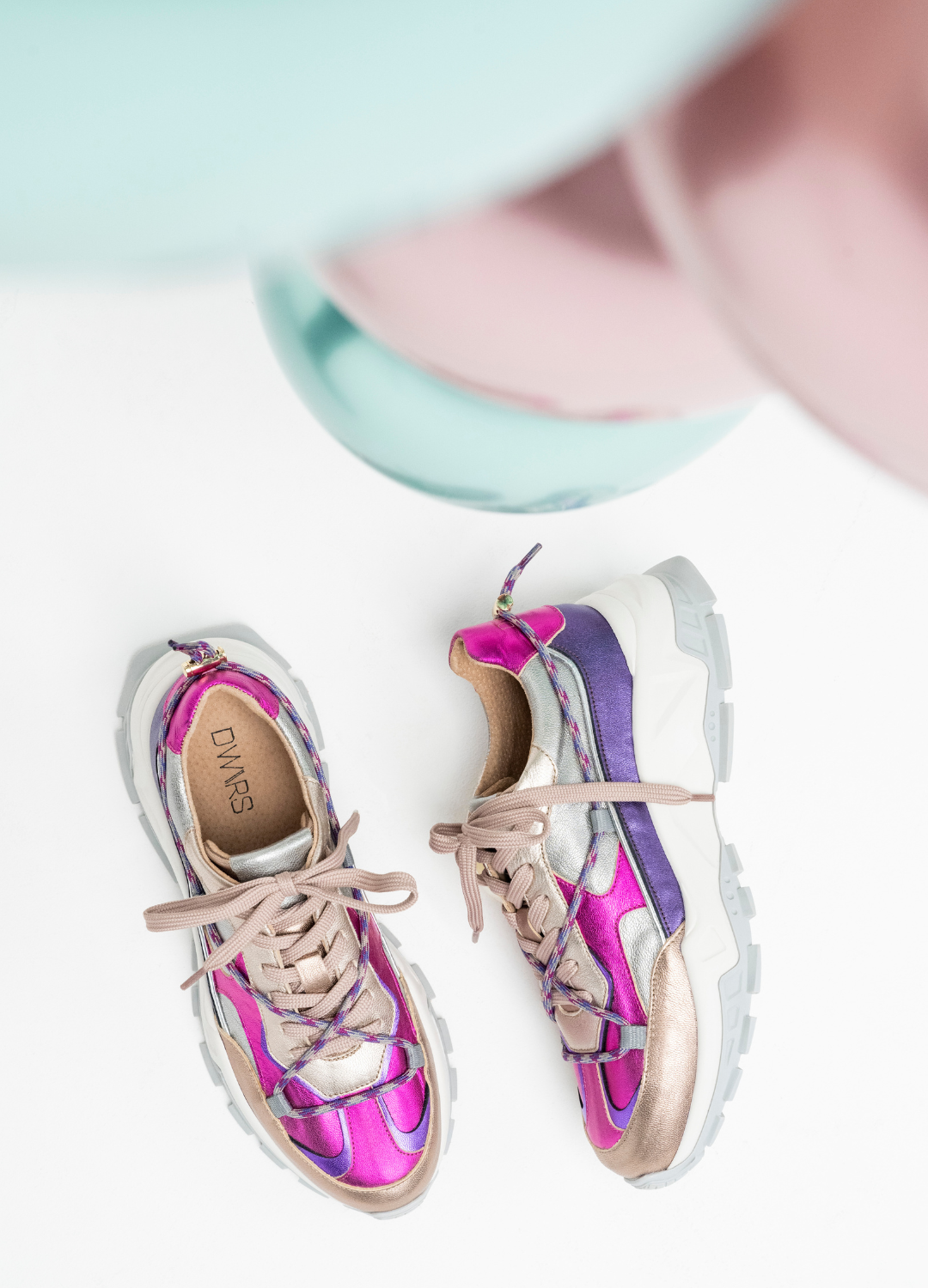 BONNEY leer - Sneakers | Steel / Fuchsia