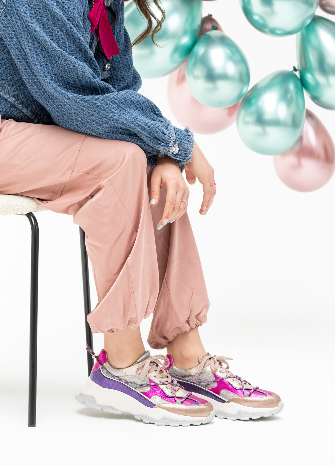 BONNEY leer - Sneakers | Steel / Fuchsia