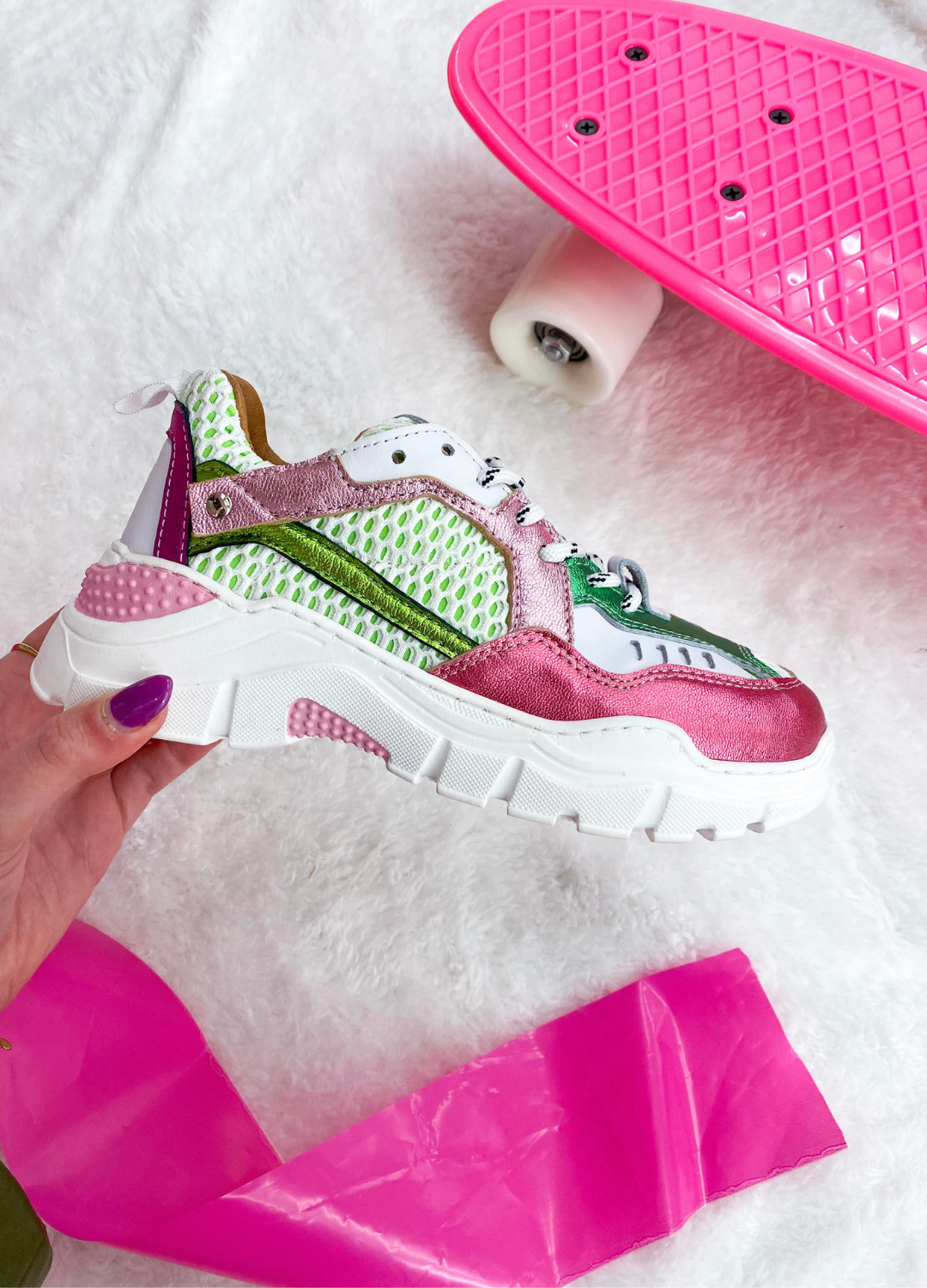 PLUTO KIDS mesh - Sneakers | White / Pink / Green