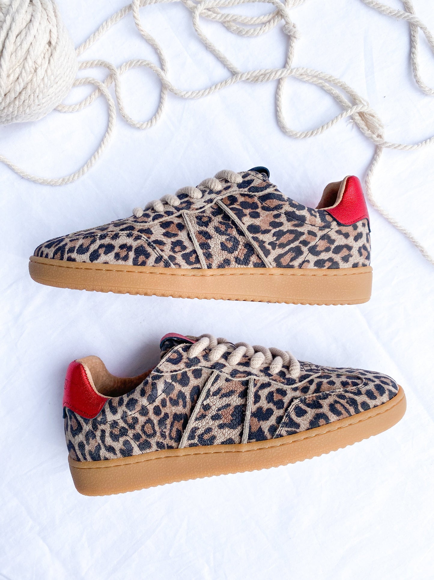 POONA Leopard-Sneaker | Beige/Rot