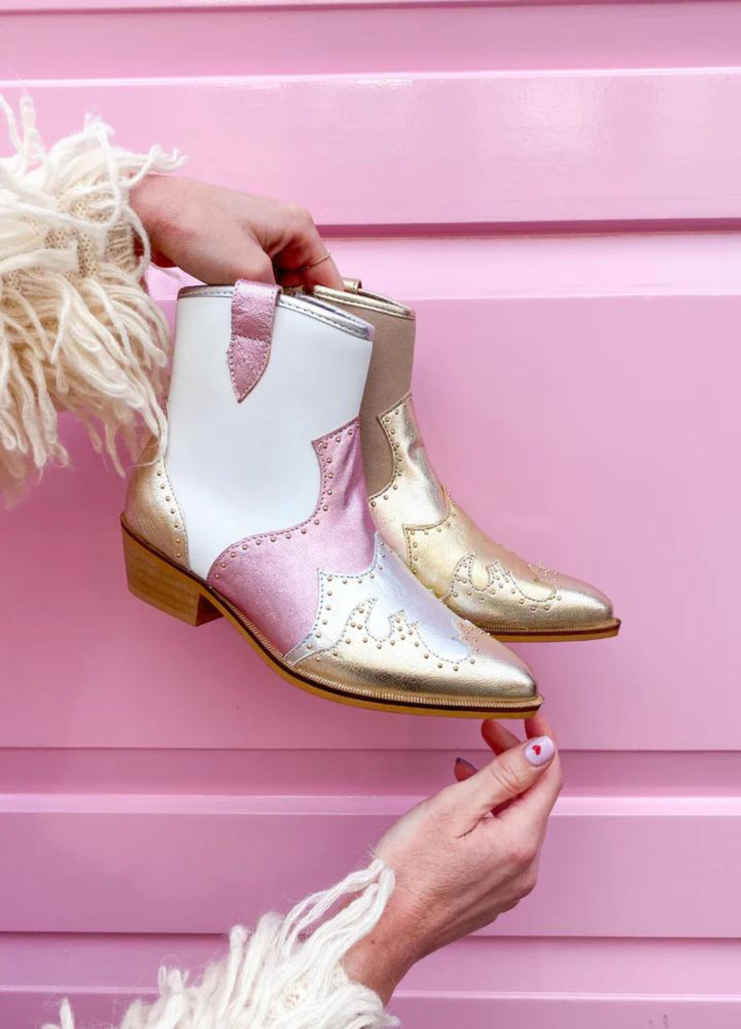 LYON leer - Westernboots | White / Lt. Pink
