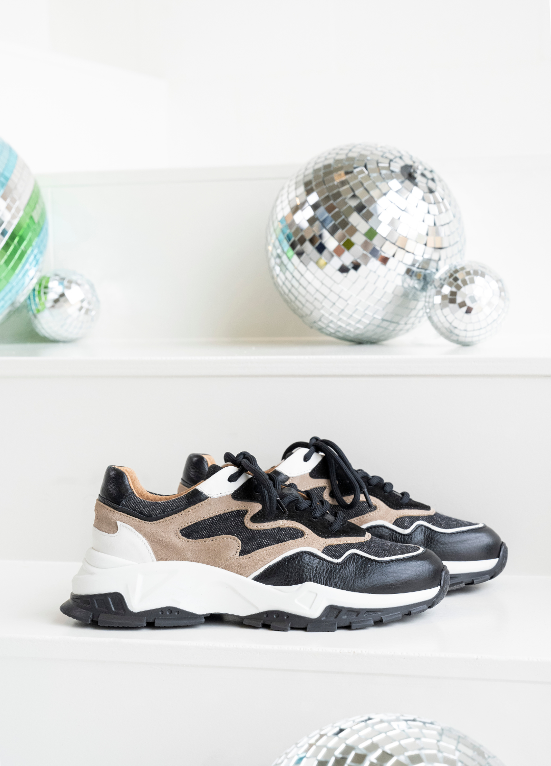 CHESTER Denim-Sneaker | Schwarz/Beige