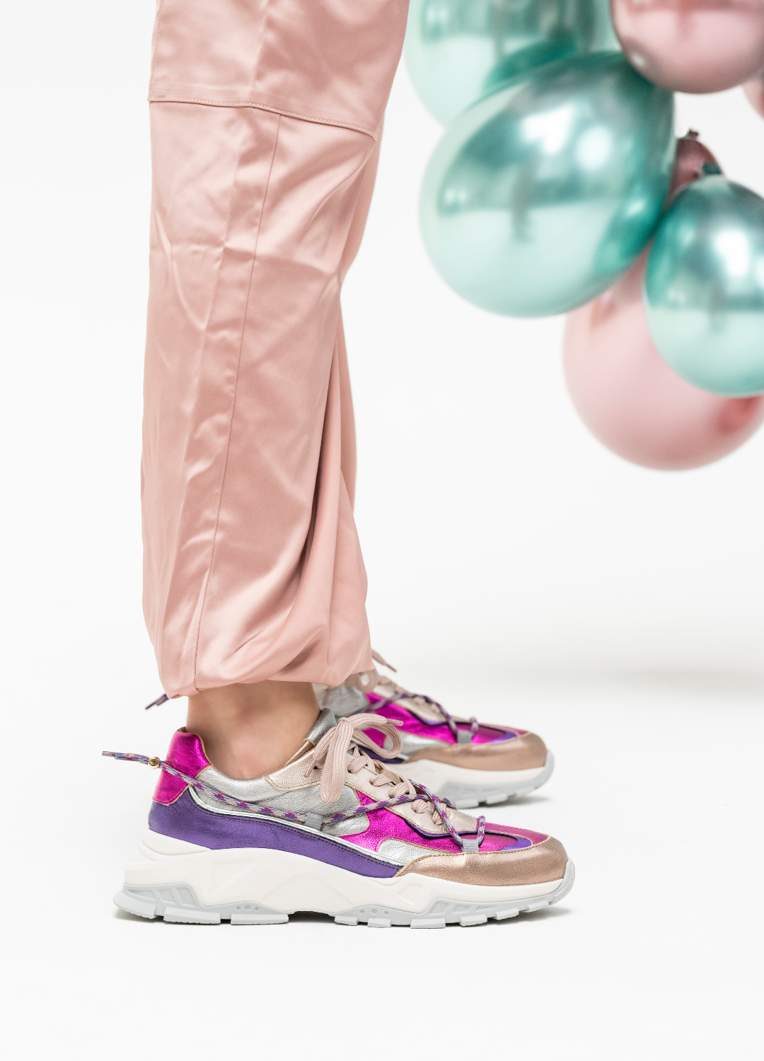 BONNEY leer - Sneakers | Steel / Fuchsia