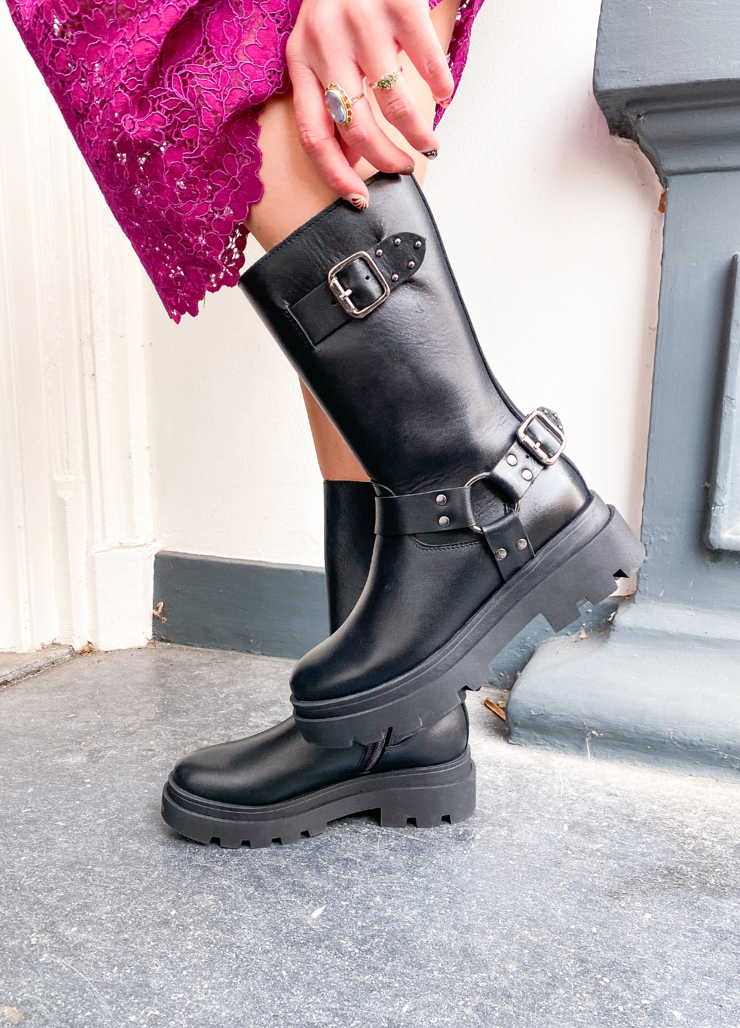 CREEK leer - Bikerboots | Black