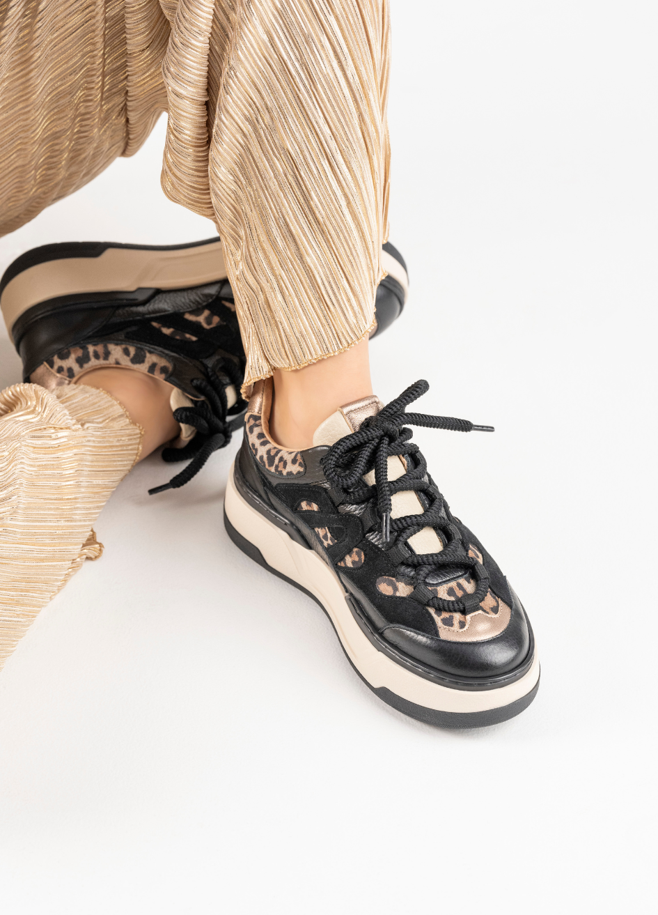 WALTON Leopard-Sneaker | Schwarz/Beige