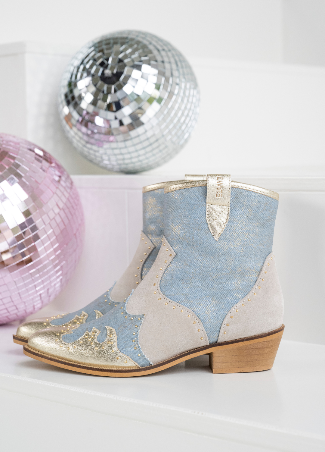 LYON studs denim - Westernboots | Champagne / Jeans