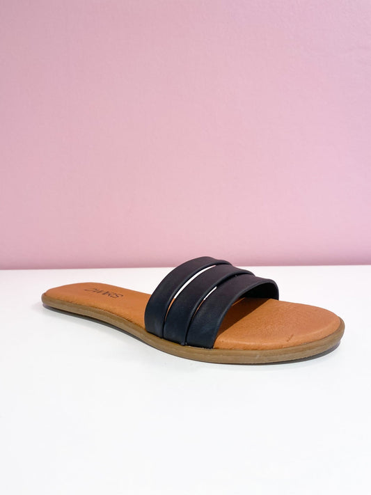 HANA leer - Slippers | Black