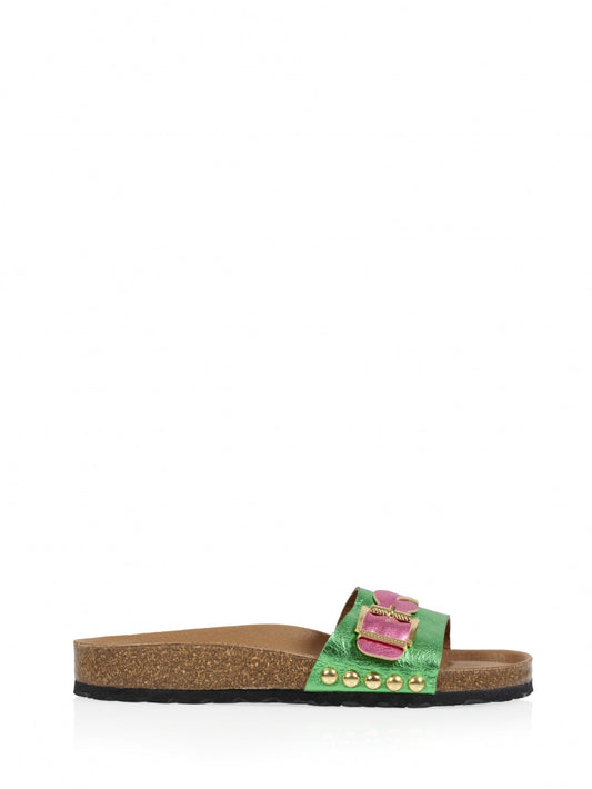 JAVA leer - Slippers | Green / Pink