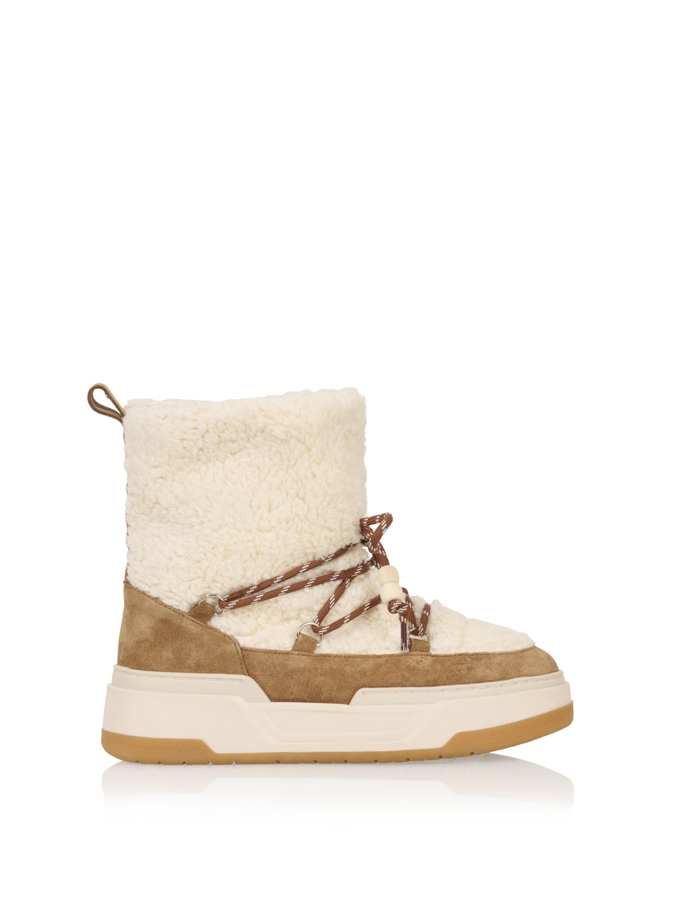 KOMI Teddy-Ankle-Boots | Off-White/Cognac