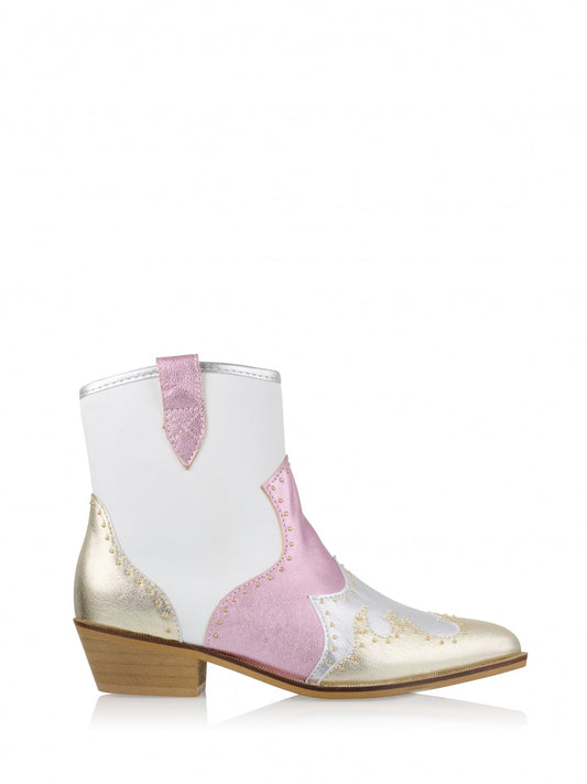 LYON leer - Westernboots | White / Lt. Pink