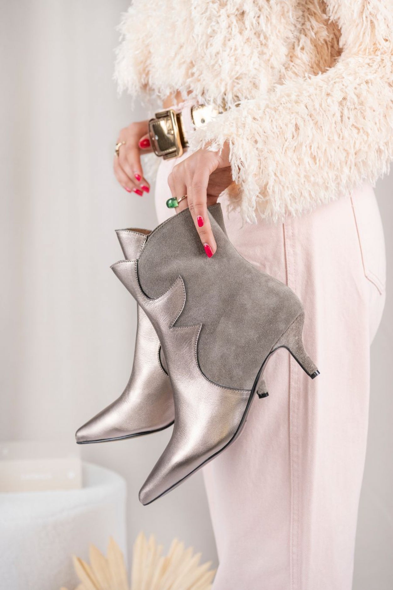 PONZA suede - Enkellaarsjes | Beige / Smoke