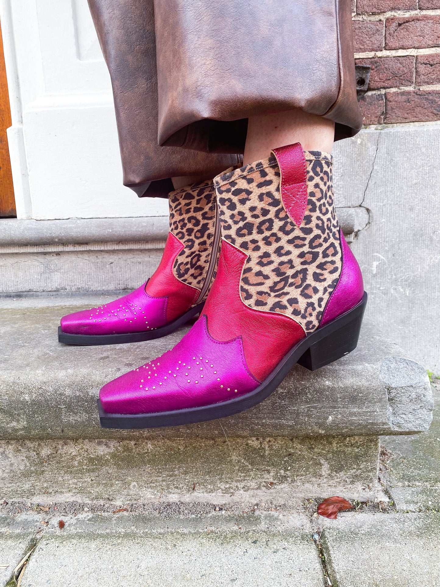 WENEN leopard - Enkellaarsjes | Raspberry / Fuchsia